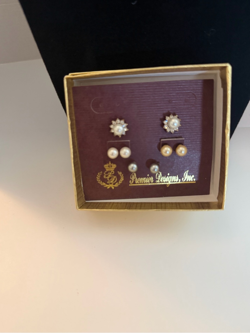8 different sets of Premier Designs Pearl Earring Trio in White and Gold-Tone